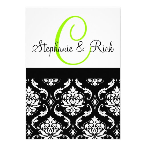 Wedding Invitation Monogram Damask Black