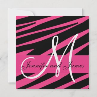 Wedding Invitation Monogram Hot Pink Zebra Pattern zazzle_invitation