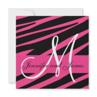 Wedding Invitation Monogram Hot Pink Zebra Pattern invitation