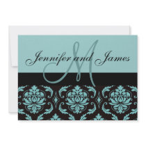 Wedding Invitation Monogram Names and Blue Damask