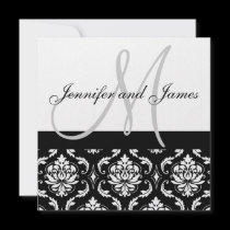 Wedding Invitation Monogram Names Black Damask