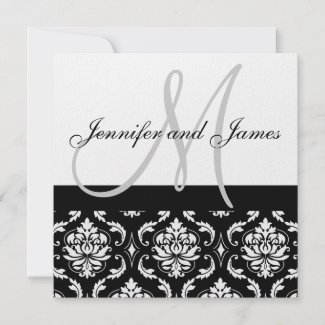 Wedding Invitation Monogram Names Black Damask invitation