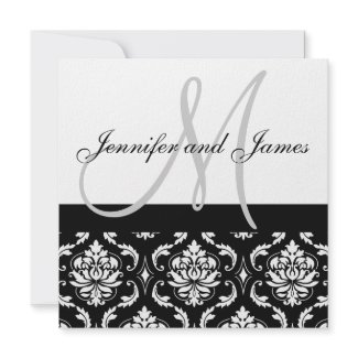 Wedding Invitation Monogram Names Black Damask invitation