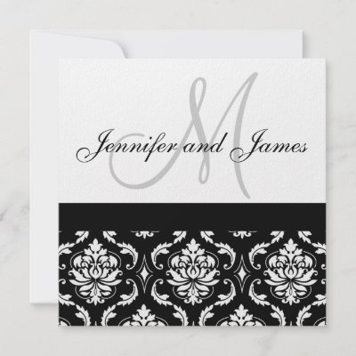 Wedding Invitation Monogram Names Black Damask