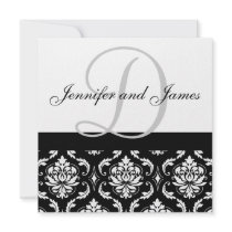Wedding Invitation Monogram Names Black Damask