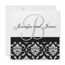 Wedding Invitation Monogram Names Black Damask