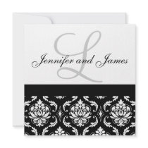 Wedding Invitation Monogram Names Black Damask