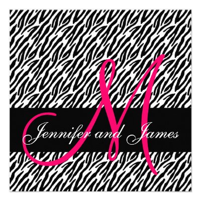 Wedding Invitation Monogram Names Black White Pink