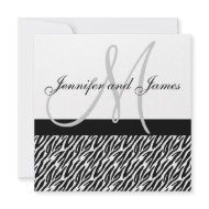 Wedding Invitation Monogram Names Black Zebra invitation
