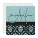 Wedding Invitation Monogram Names Blue Damask