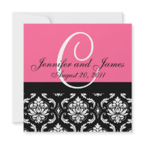 Wedding Invitation Monogram Names Date Pink Damask