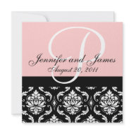Wedding Invitation Monogram Names Date Pink Damask invitation
