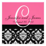 Wedding Invitation Monogram Names Date Pink Damask