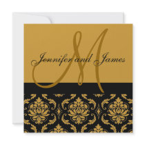 Wedding Invitation Monogram Names Gold Damask