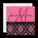 Wedding Invitation Monogram Names Hot Pink Damask