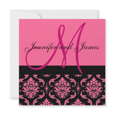 Wedding Invitation Monogram Names Hot Pink Damask by monogramgallery