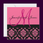 Wedding Invitation Monogram Names Hot Pink Damask