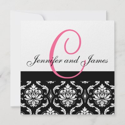 Wedding Invitation Monogram Names Hot Pink Damask by monogramgallery