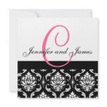 Wedding Invitation Monogram Names Hot Pink Damask