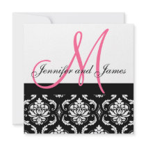 Wedding Invitation Monogram Names Hot Pink Damask