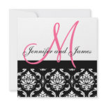 Wedding Invitation Monogram Names Hot Pink Damask