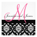 Wedding Invitation Monogram Names Hot Pink Damask