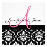 Wedding Invitation Monogram Names Hot Pink Damask