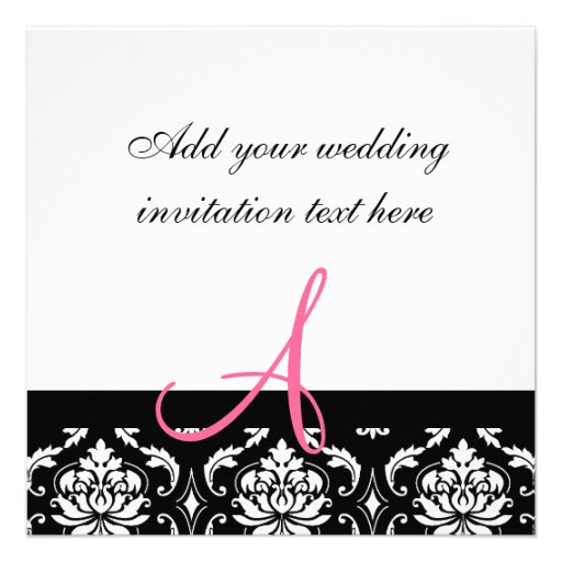 Wedding Invitation Monogram Names Hot Pink Damask