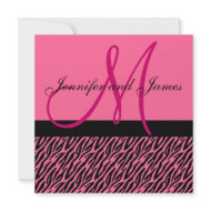 Wedding Invitation Monogram Names Hot Pink Zebra invitation