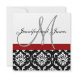 Wedding Invitation Monogram Names Hot Red Damask