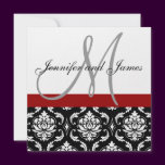 Wedding Invitation Monogram Names Hot Red Damask