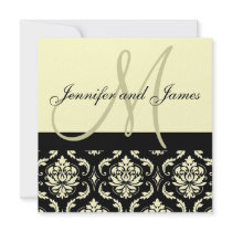 Wedding Invitation Monogram Names Ivory Damask