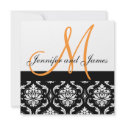Wedding Invitation Monogram Names Orange Damask invitation