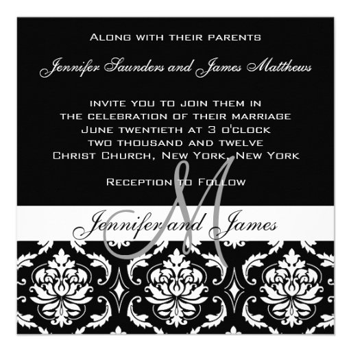 Wedding Invitation Monogram Names Photo Damask