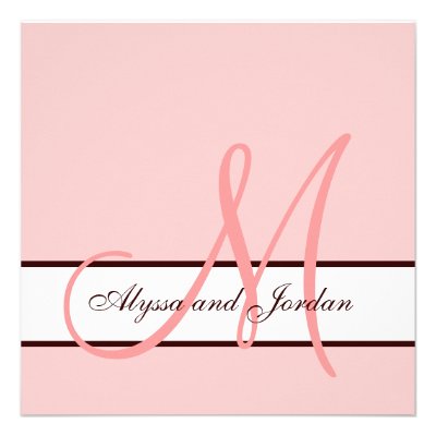 Wedding Invitation Monogram Names Pink and Brown