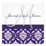 Wedding Invitation Monogram Names Purple Damask