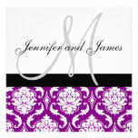 Wedding Invitation Monogram Names Purple Damask