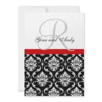 Wedding Invitation Monogram Names Red Damask