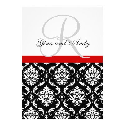 Wedding Invitation Monogram Names Red Damask