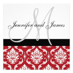 Wedding Invitation Monogram Names Red Damask