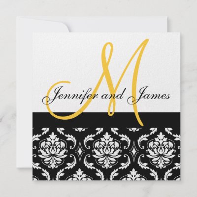 Wedding Invitation Monogram Names Yellow Damask by monogramgallery