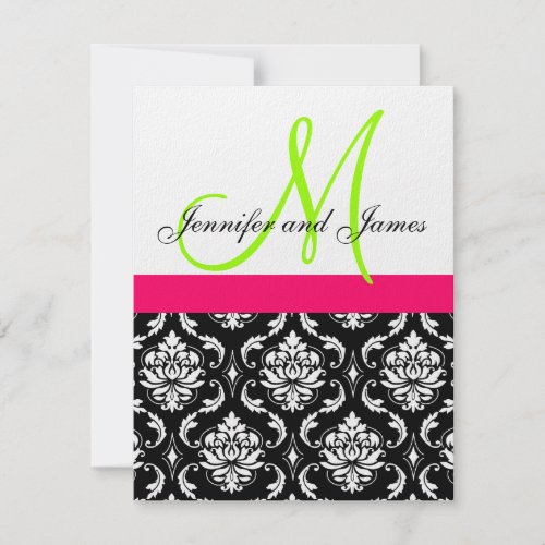 Wedding Invitation Monogram Pink Lime Green Damask invitation