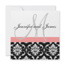 Wedding Invitation Monogram Pink & White Damask