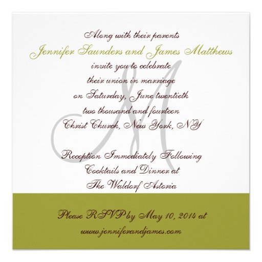 Wedding Invitation Monogram Saying Green Brown