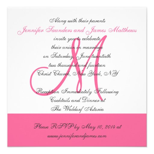 Wedding Invitation Monogram Saying Name Pink Grey