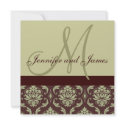 Wedding Invitation Monogram Taupe Brown Damask invitation