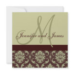 Wedding Invitation Monogram Taupe Brown Damask