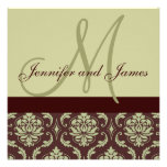 Wedding Invitation Monogram Taupe Brown Damask