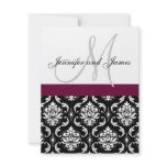 Wedding Invitation Monogram Wine & White Damask
