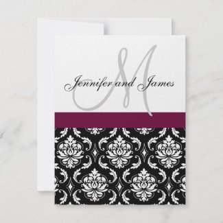 Wedding Invitation Monogram Wine & White Damask invitation